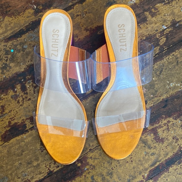 Schutz Colorblock Metallic Sandals w Clear Straps - Picture 1 of 4